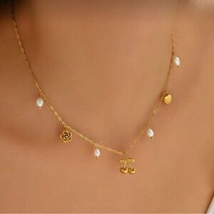 18k Gold Plated Pearl Charm Necklace